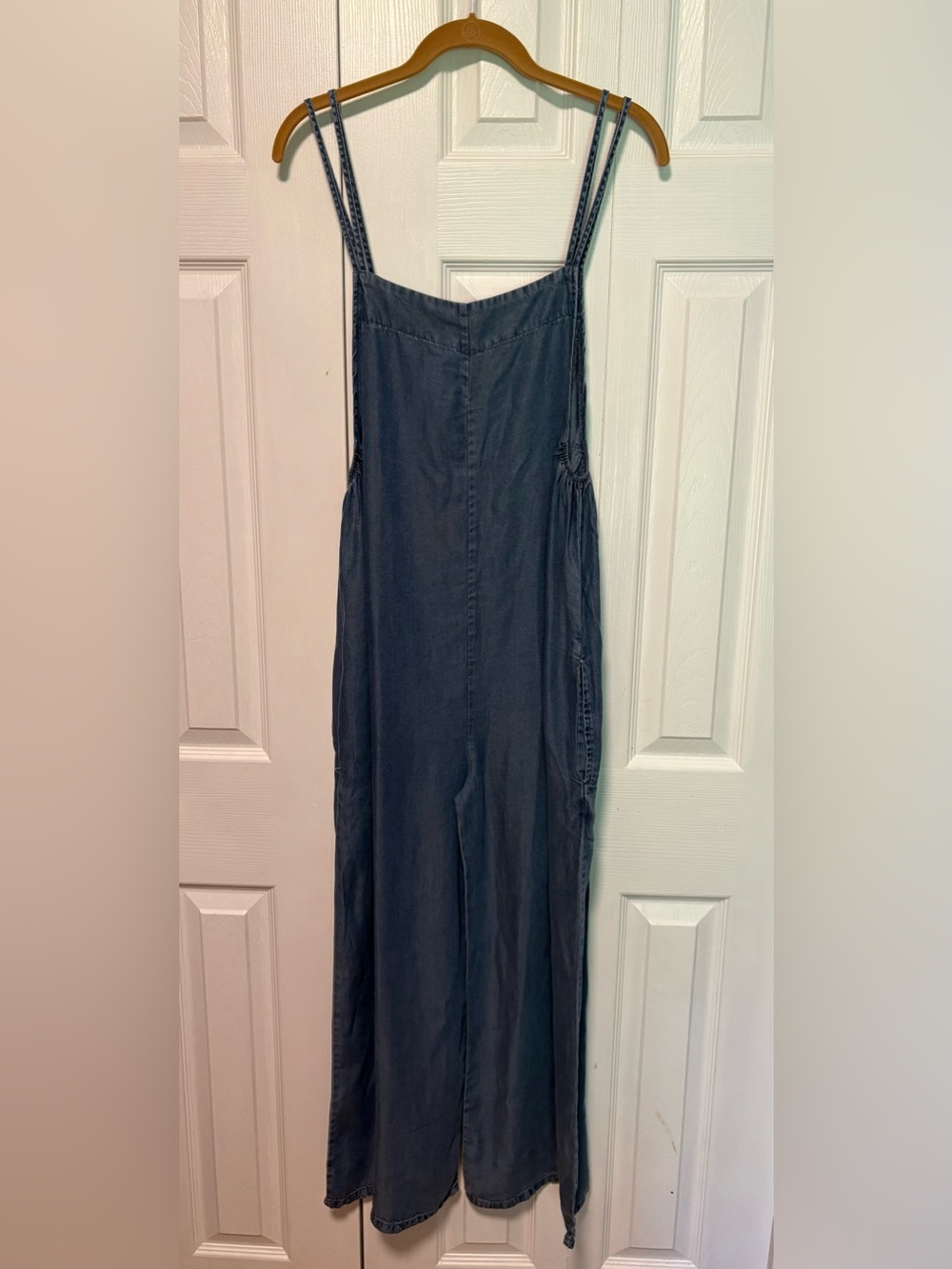 Hunter & Brown Blue Soft Flowy Tencel Jumpsuit with Double Spaghetti Straps